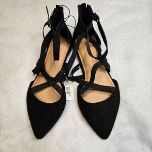 Torrid Womens Black Strappy Faux Suede Pointed Toe Flats Size‎ 9.5